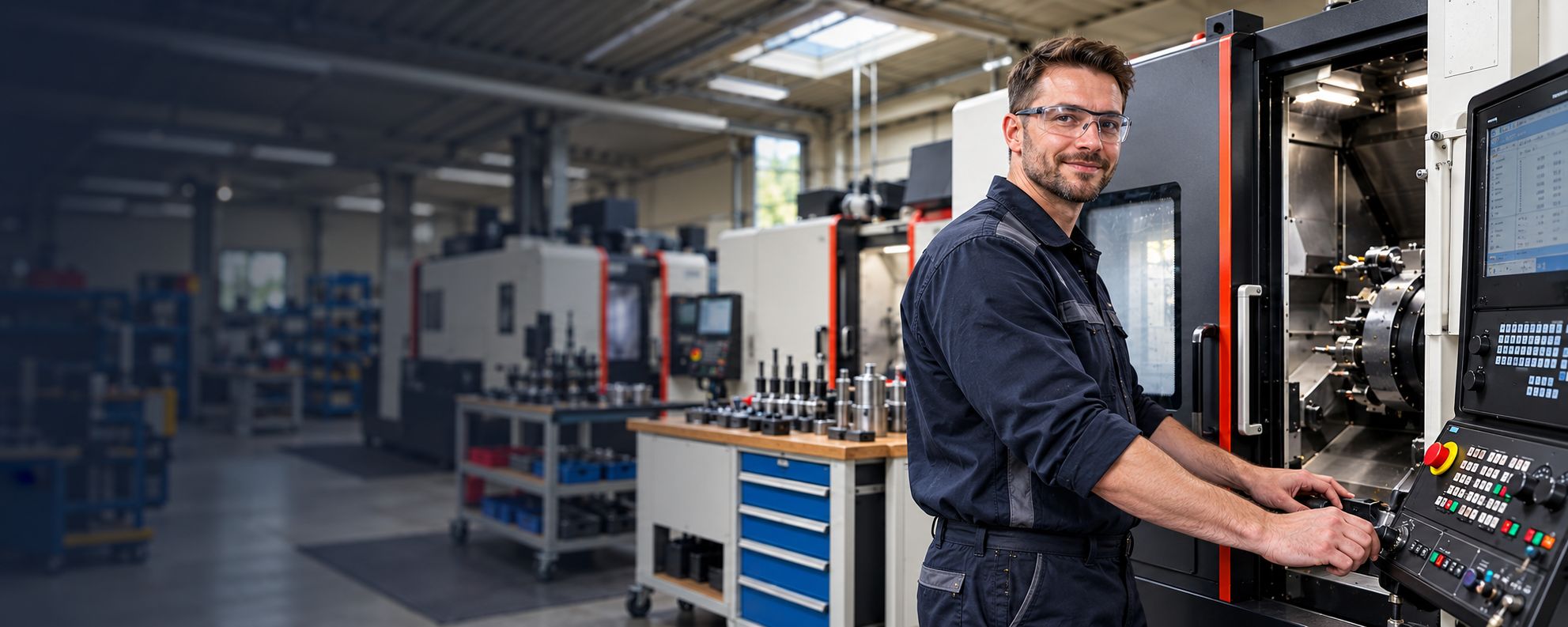 Mitarbeiter von inga tools an einem Mazak-Bearbeitungszentrum in der Fertigungshalle